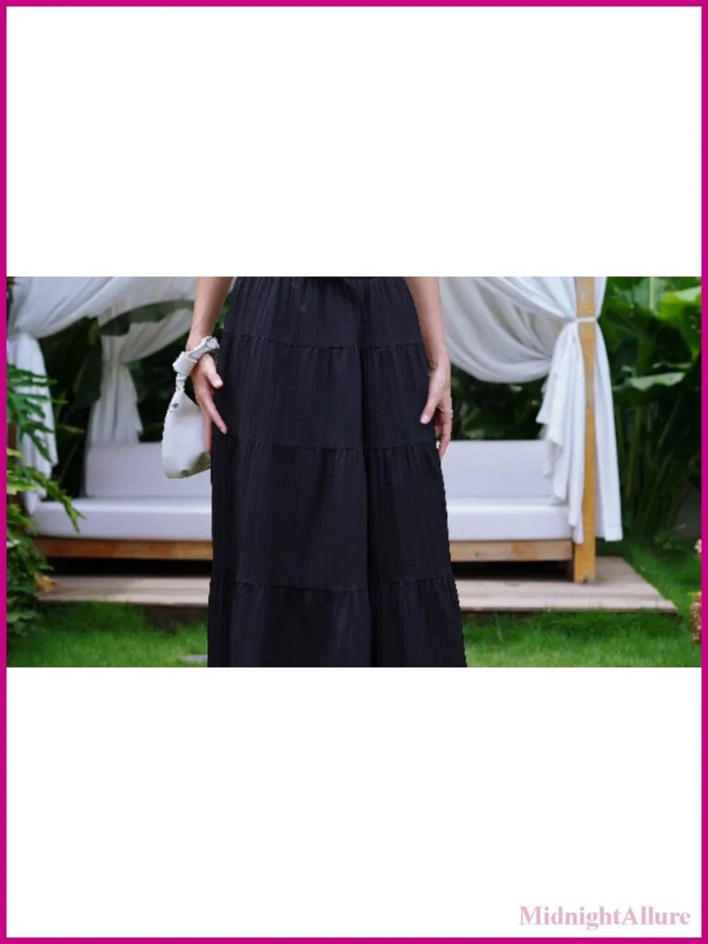 Boho Flowy White Maxi Skirt with Ruffled Hem Elastic Waist A Line